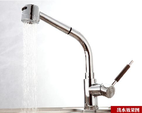 全铜厨房抽拉洗菜盆水龙头 单把水槽冷热水龙头