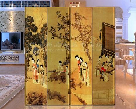 实木折叠玄关屏风隔断 办公酒店装饰 美人图