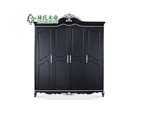 林氏木业新古典实木衣柜 后现代整体四门开门大衣橱