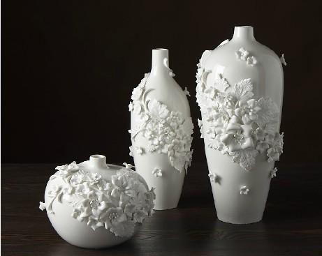新古典陶瓷黏花装饰花瓶/家具家居饰品/软装饰品配套